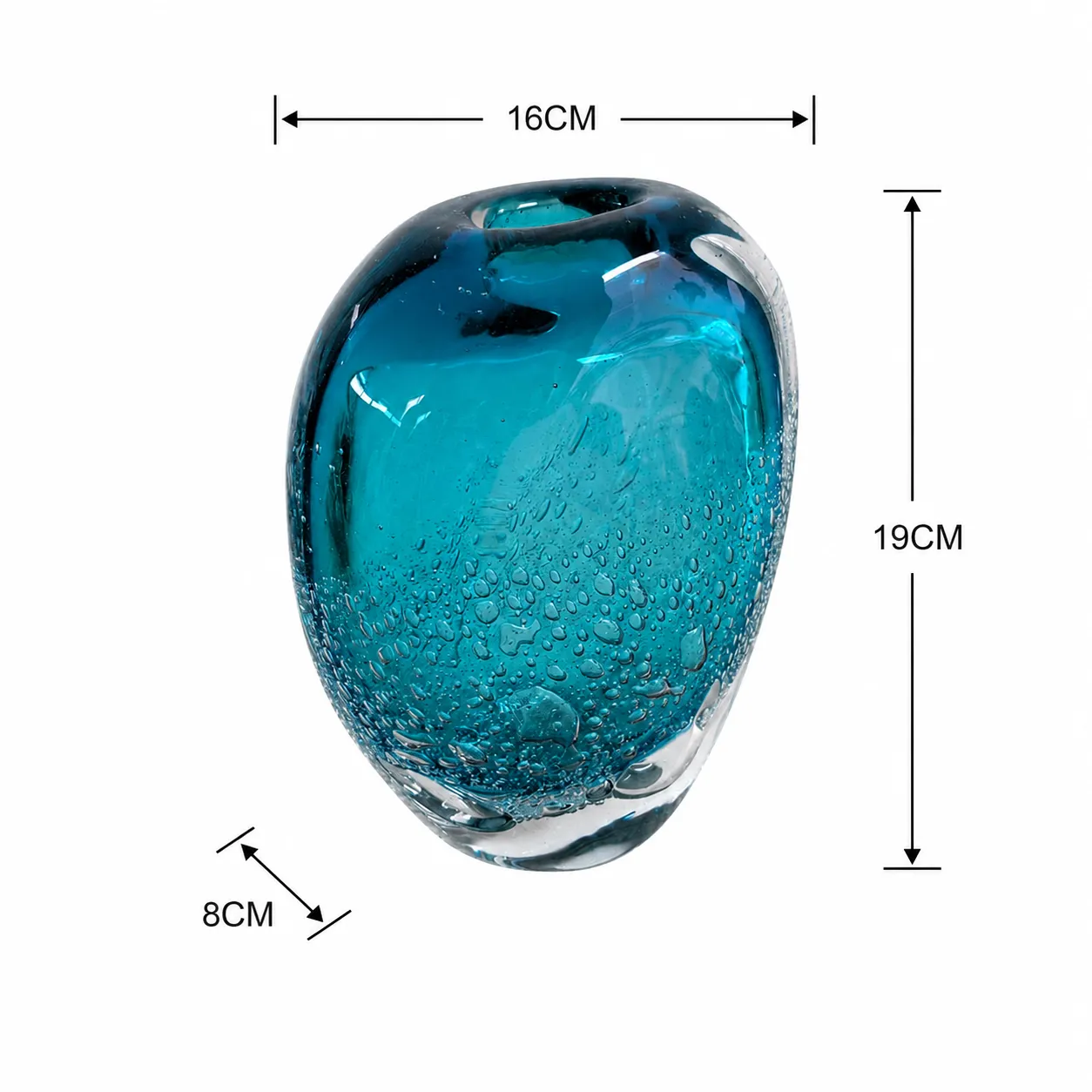 Jarrón de cristal de Murano ovalado pequeño, Azul océano (16*8*19cm)
