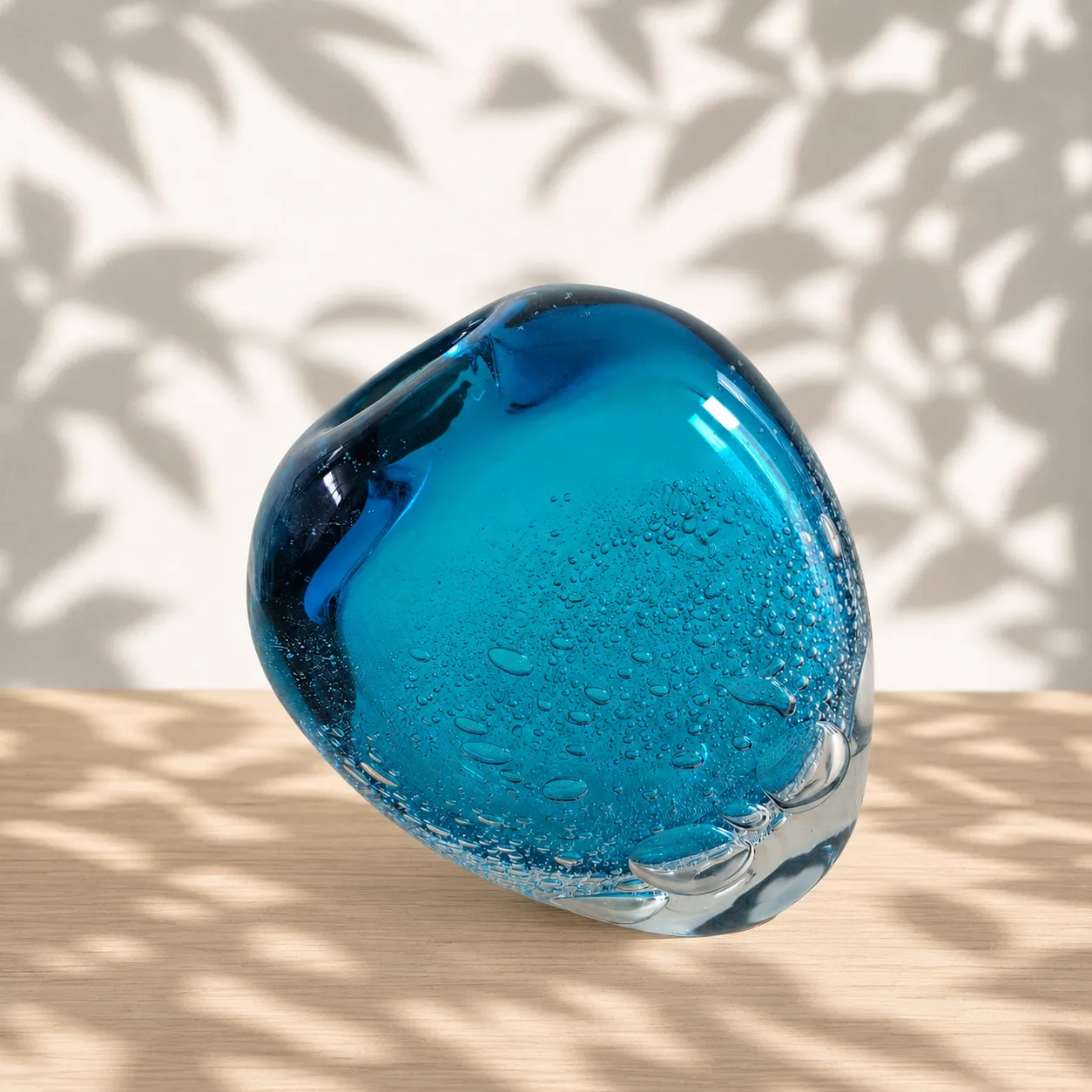 Jarrón de cristal de Murano ovalado pequeño, Azul océano (16*8*19cm)
