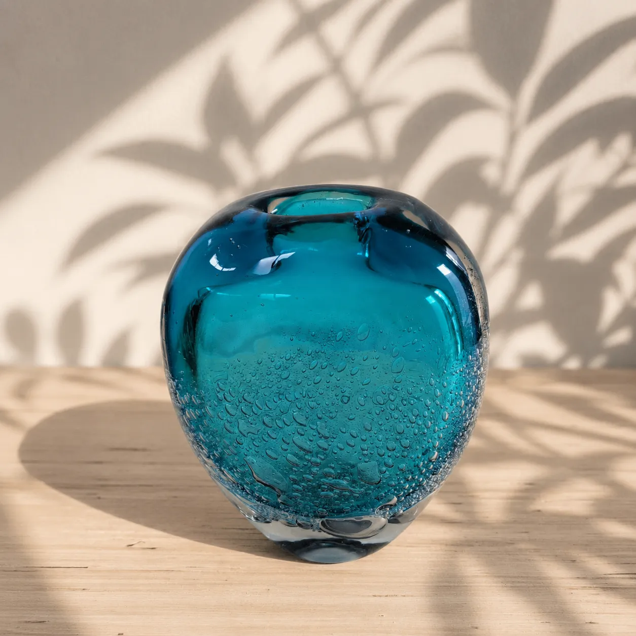 Jarrón de cristal de Murano ovalado pequeño, Azul océano (16*8*19cm)