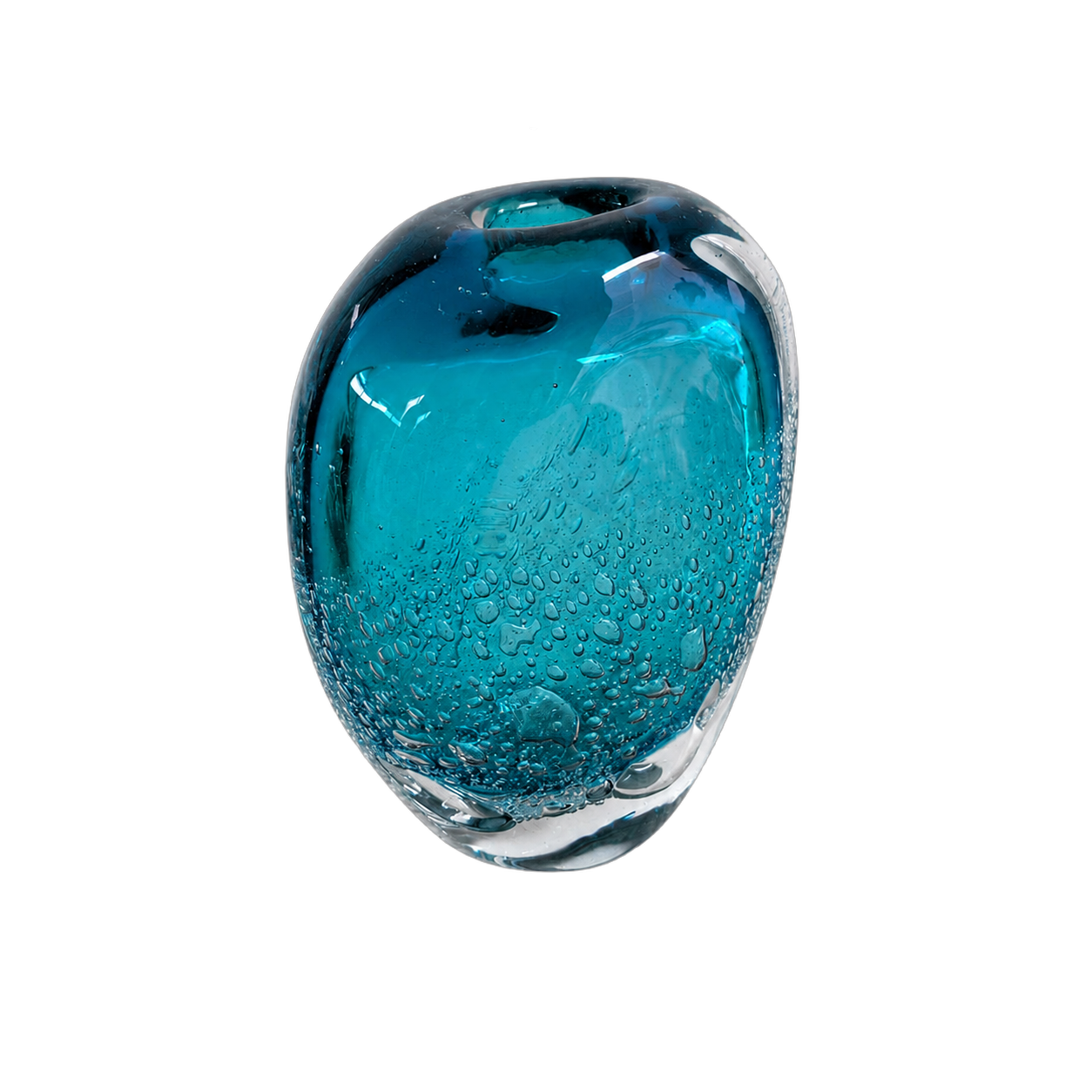 Jarrón de cristal de Murano ovalado pequeño, Azul océano (16*8*19cm)