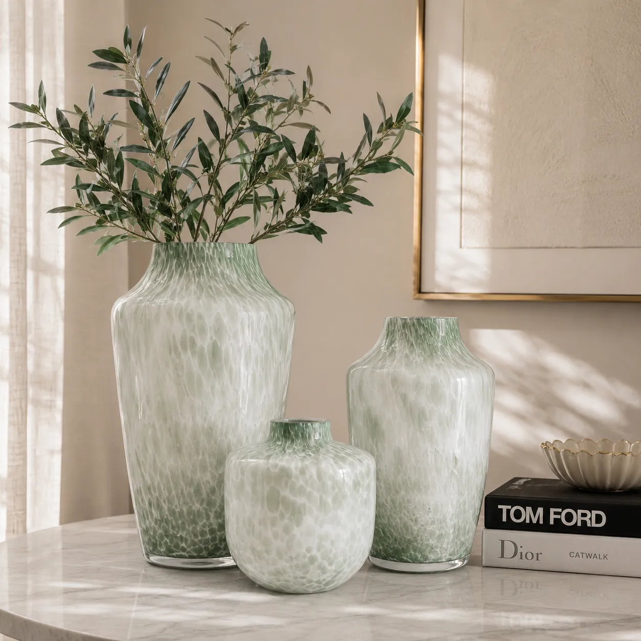 Jarrón de cristal de Murano moteado grande, Hueso (18*33cm)