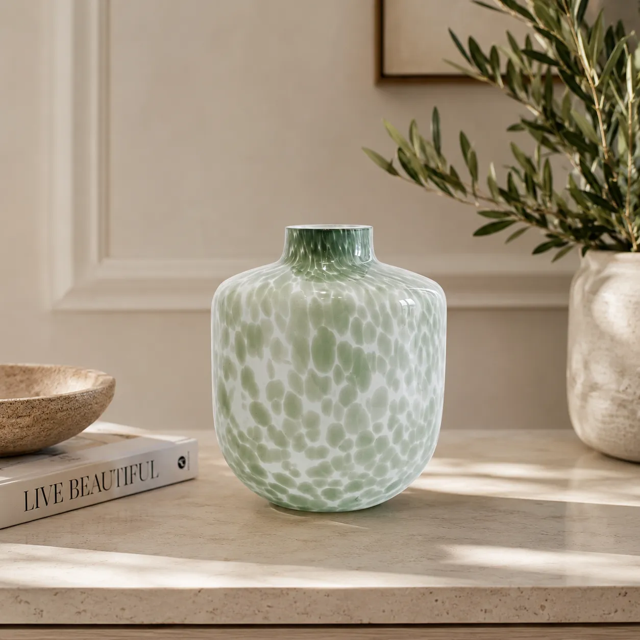 Jarrón de cristal de Murano moteado pequeño, Hueso (D15*H17cm)