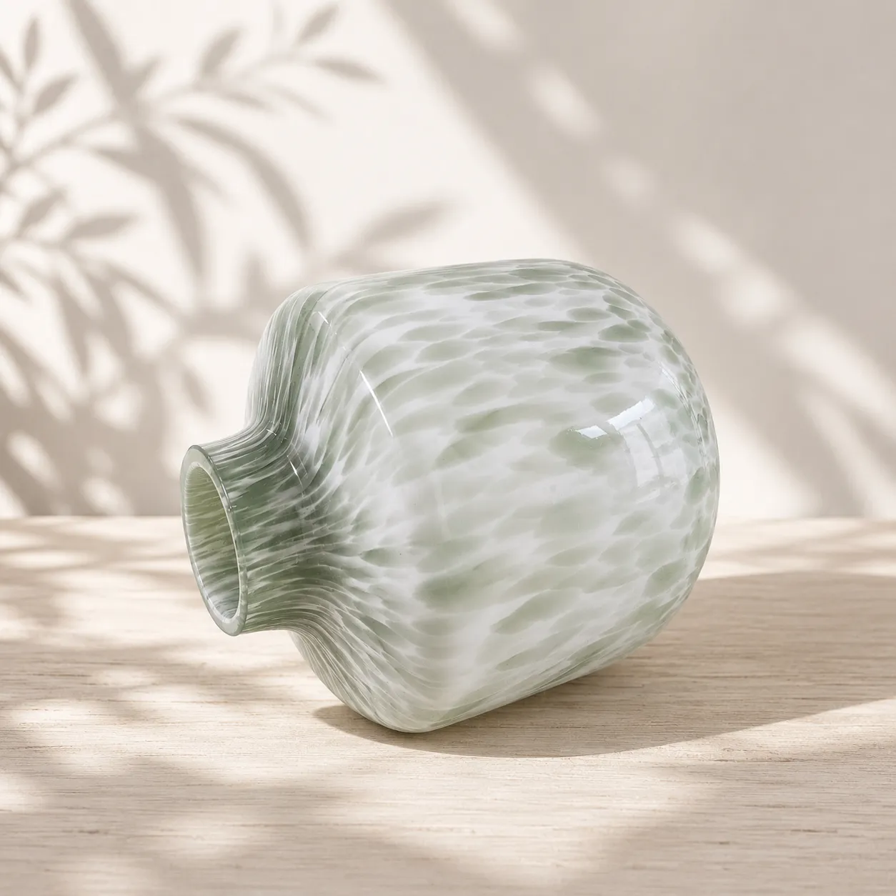 Jarrón de cristal de Murano moteado pequeño, Hueso (D15*H17cm)