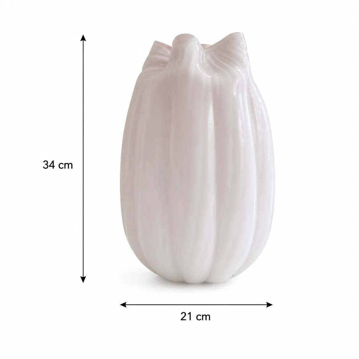 Jarrón de cristal de Murano acanalado grande, Blanco (21*34cm)