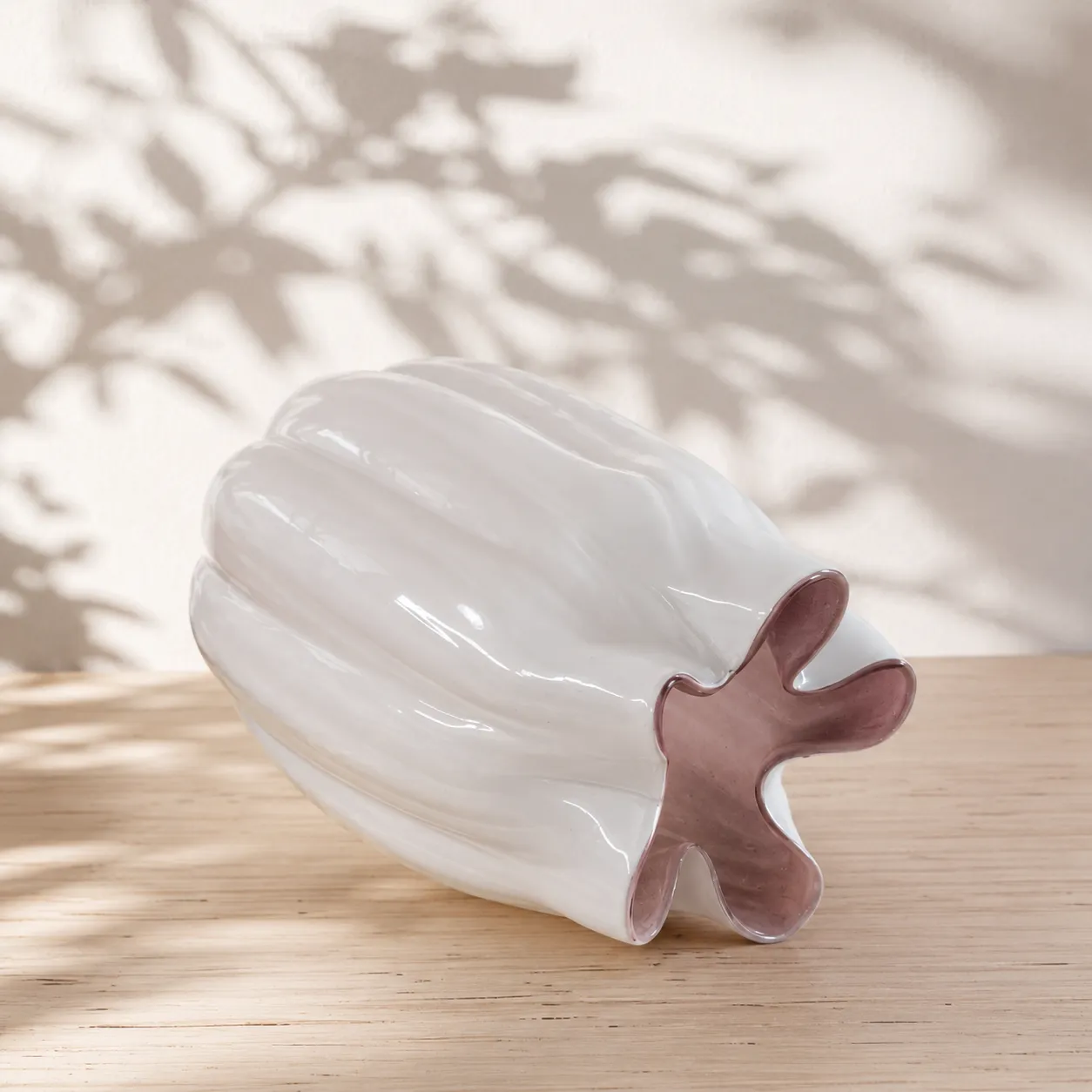 Jarrón de cristal de Murano acanalado grande, Blanco (21*34cm)