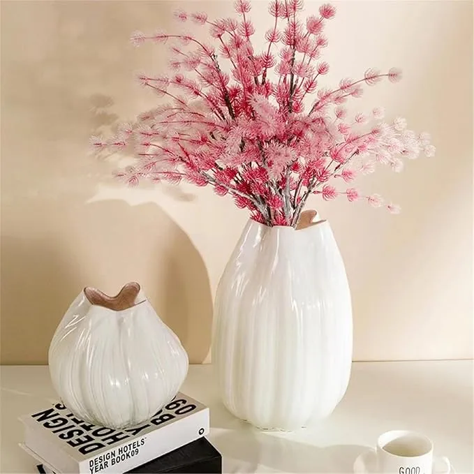 Jarrón de cristal de Murano acanalado grande, Blanco (21*34cm)