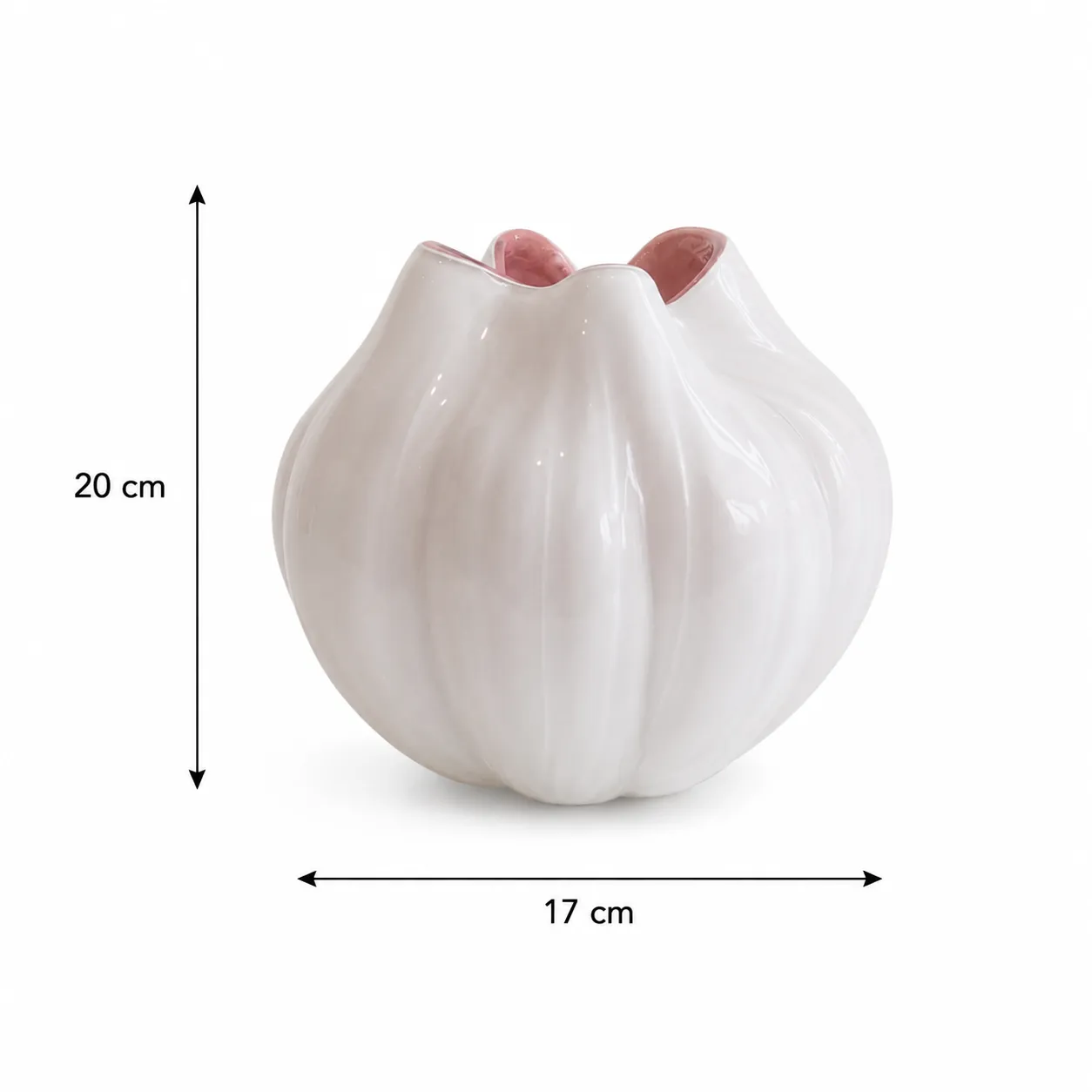 Jarrón de cristal de Murano acanalado pequeño, Blanco (17*20cm)