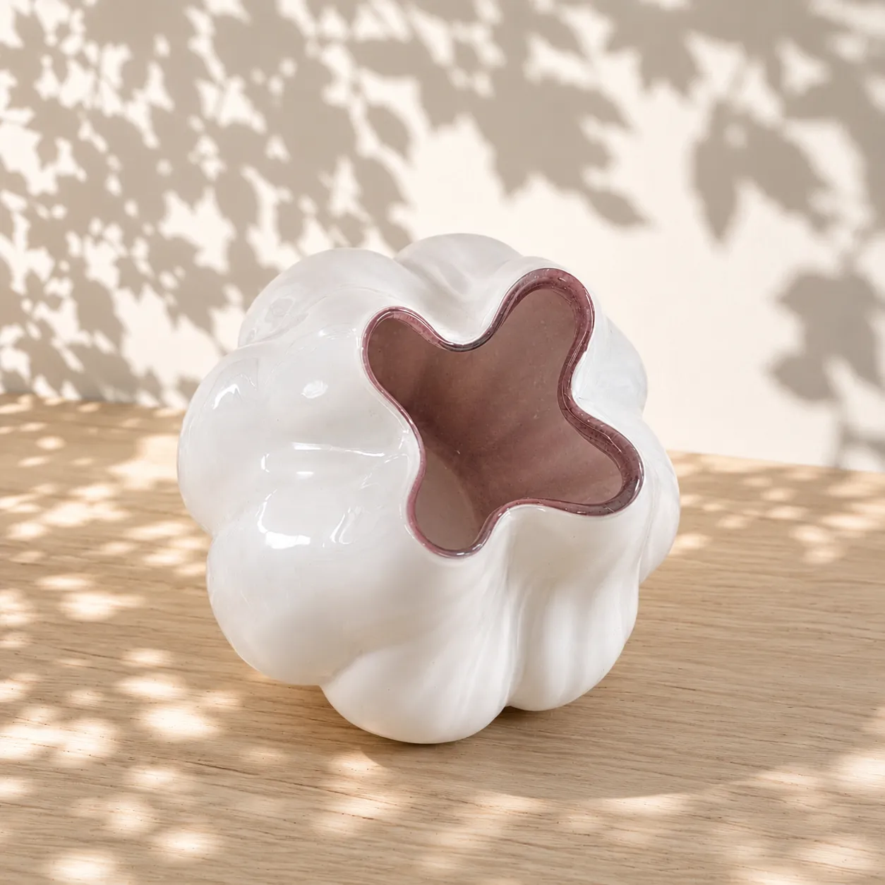 Jarrón de cristal de Murano acanalado pequeño, Blanco (17*20cm)