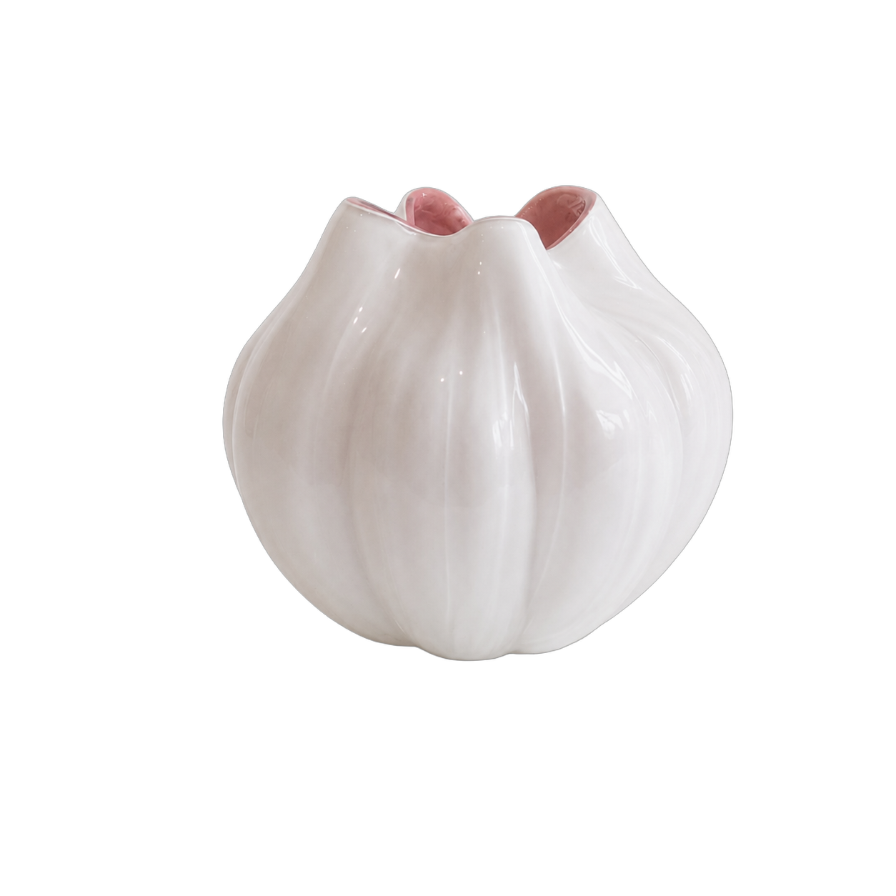 Jarrón de cristal de Murano acanalado pequeño, Blanco (17*20cm)