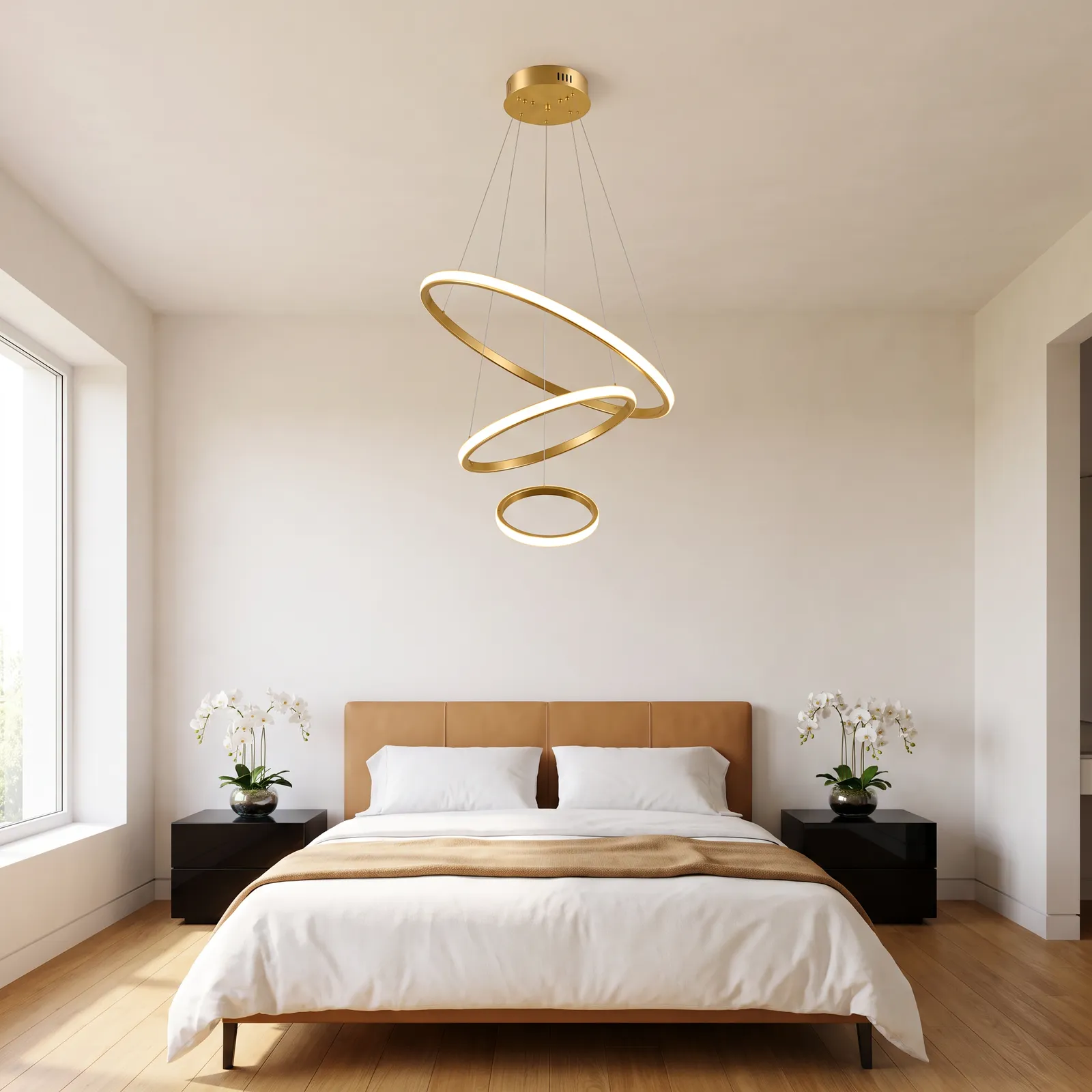 Lámpara colgante aros LED, Dorado (60*Regula 120cm,70w) (Circuito LED integrado, temperatura de luz: cálida 3000K, vida útil 25000 horas)