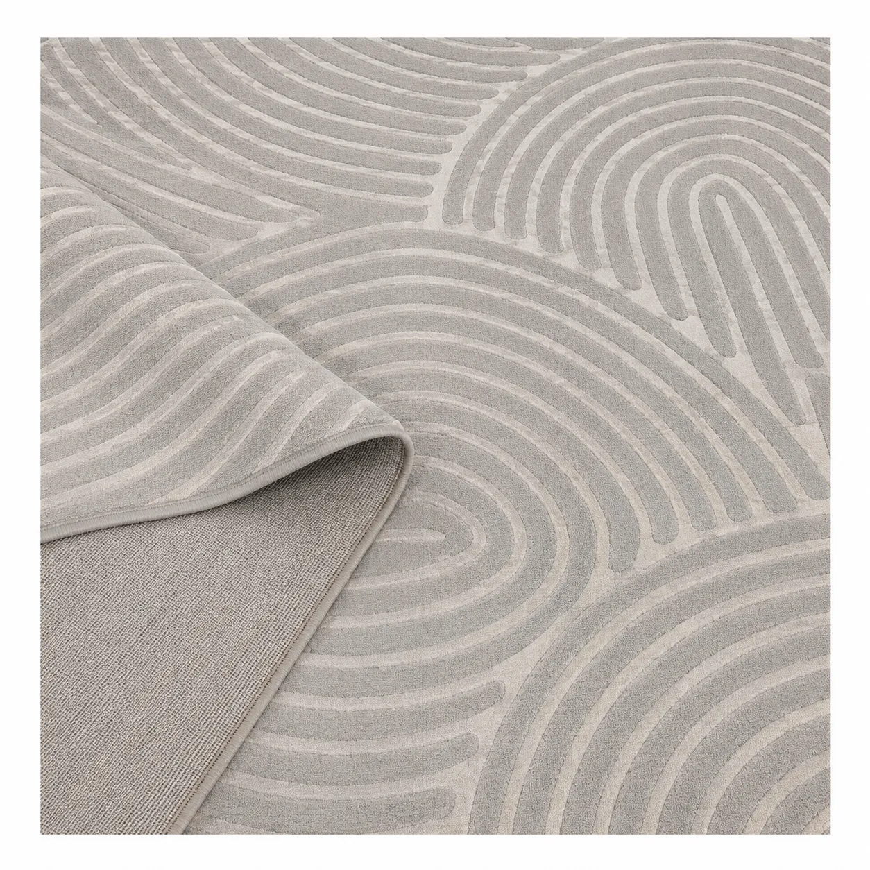 Alfombra ondas concéntricas Miranda, Gris perla, grosor 2 cm, reverso de yute (160*230cm)