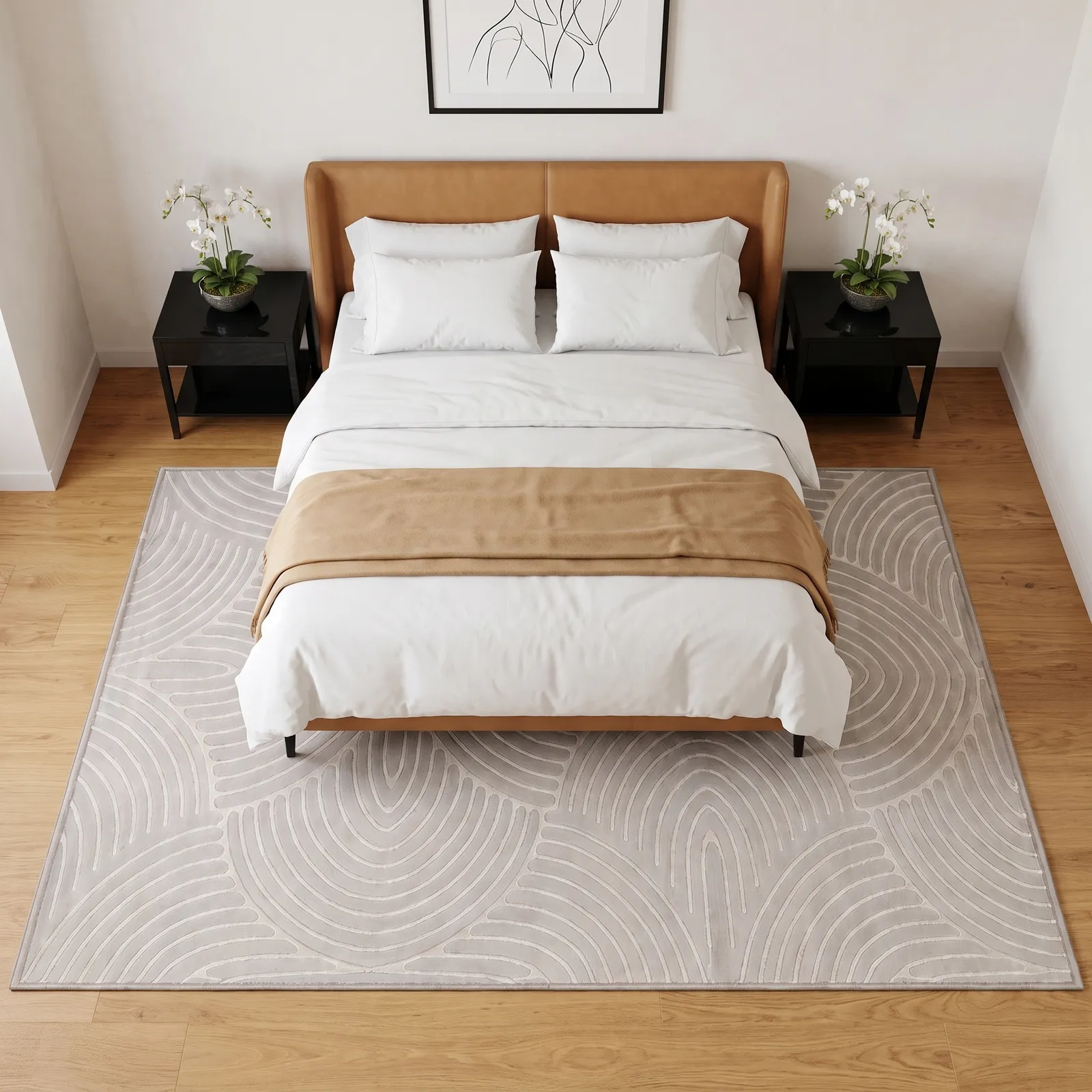 Alfombra ondas concéntricas Miranda XL, Gris perla, grosor 2 cm, reverso de yute (240*340cm)
