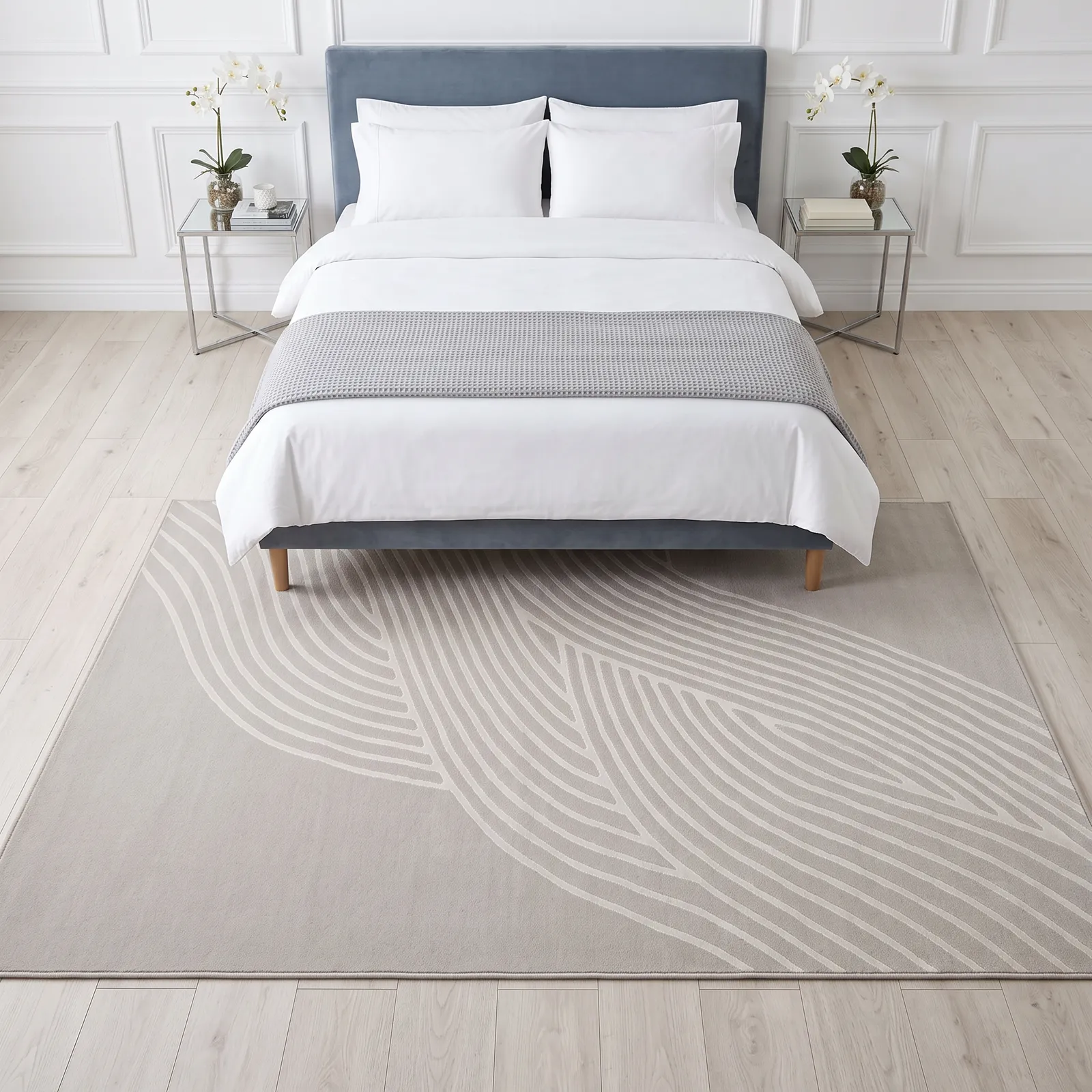 Alfombra ondas curvas Miranda XL, Gris perla, grosor 2 cm, reverso de yute (240*340cm)