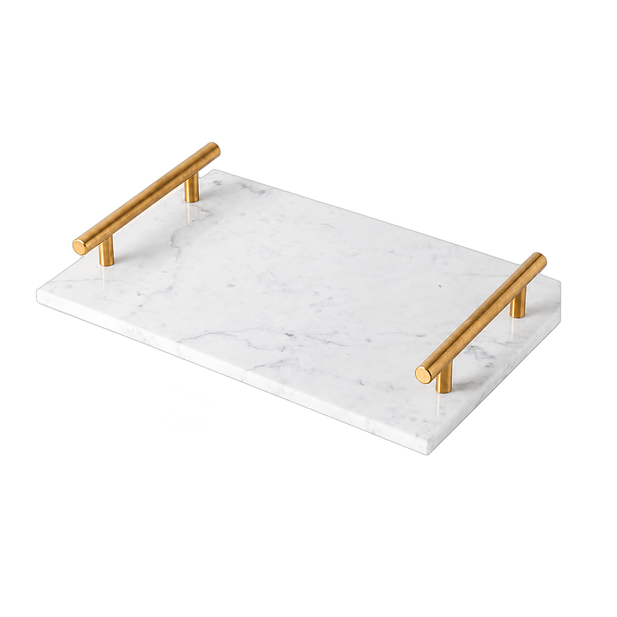 Bandeja rectangular de mármol con agarraderas doradas, Blanco (30*20*4cm)