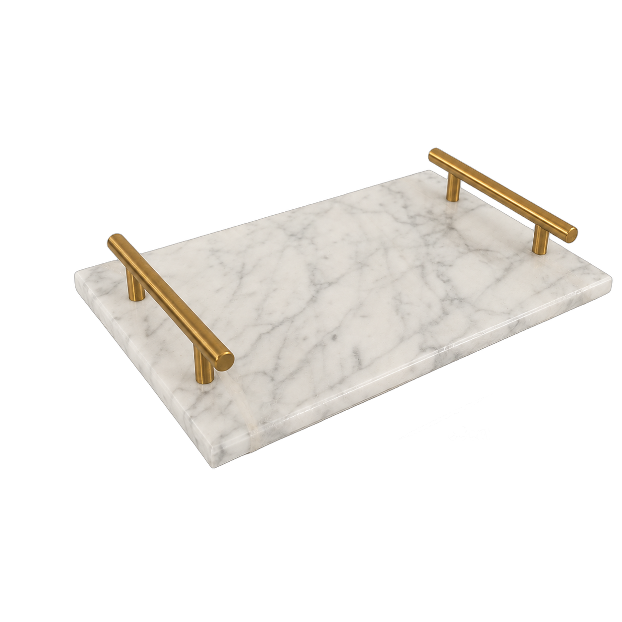 Bandeja rectangular de mármol con agarraderas doradas pequeña, Blanco (30*20*4cm)