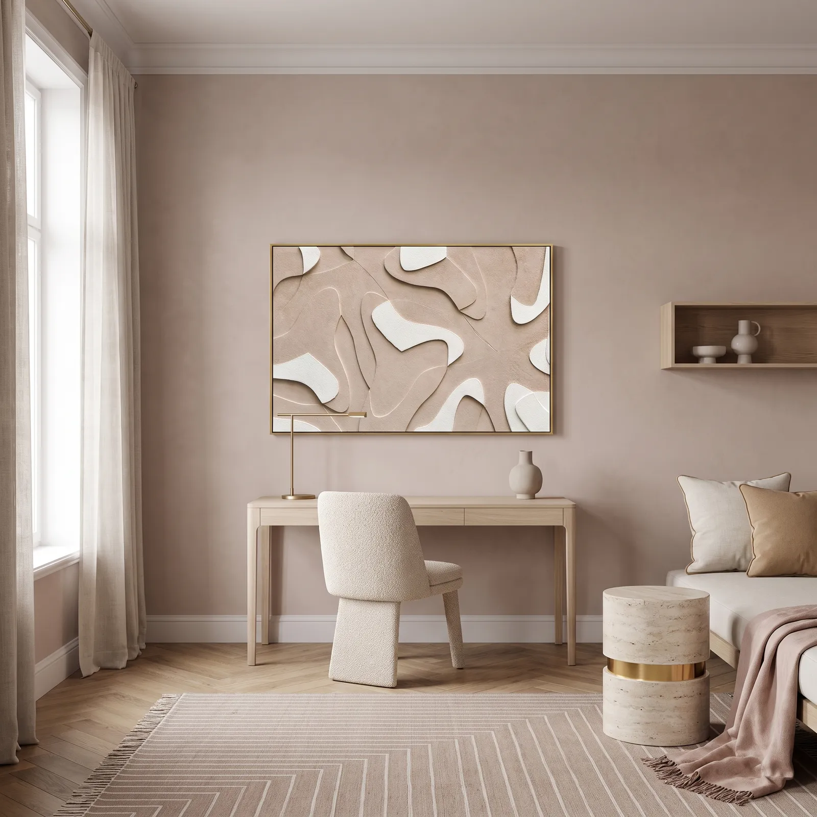 Cuadro abstracto orgánico en relieve, Camel (180*60cm)