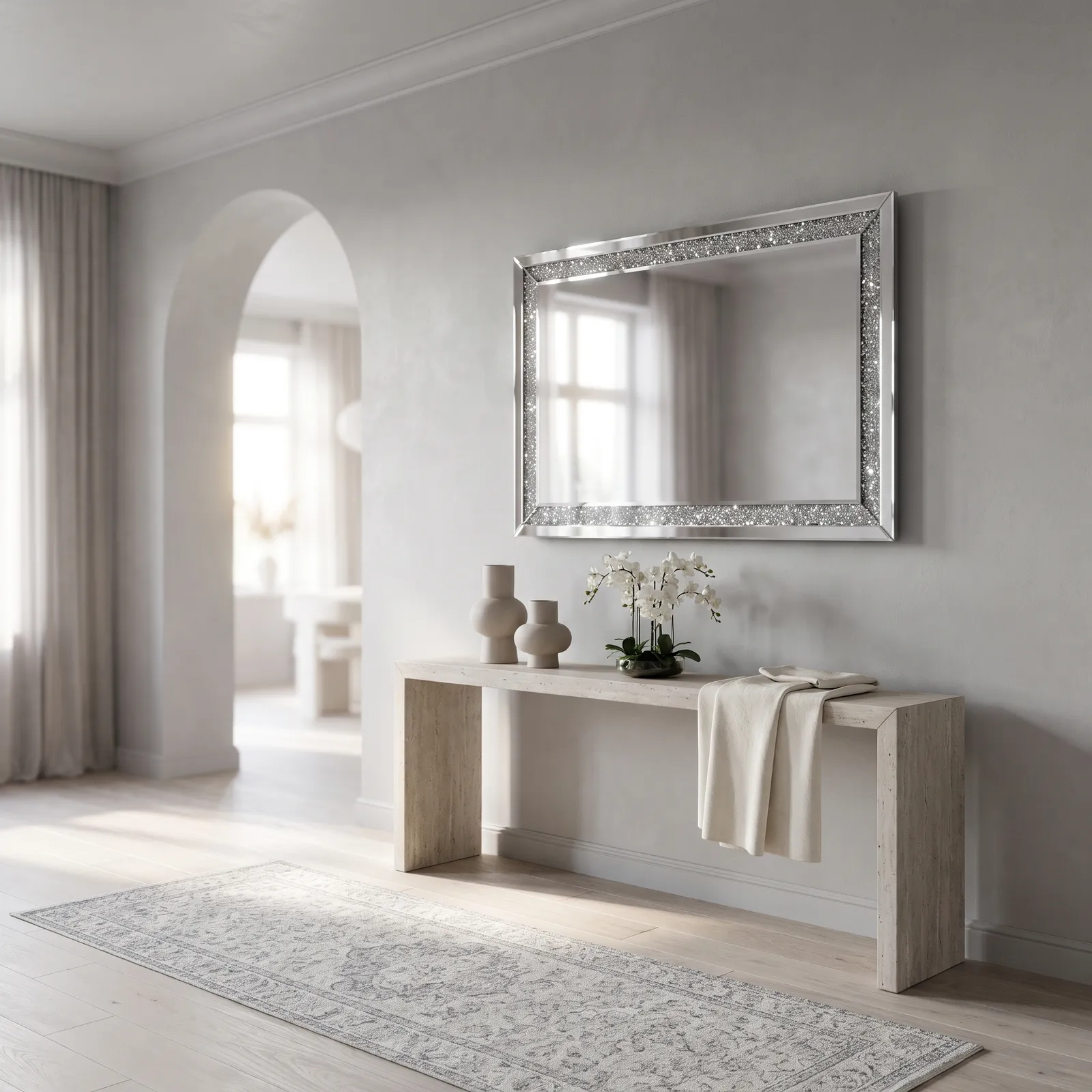 Espejo rectangular con borde de cristal, Plateado (90*60cm)