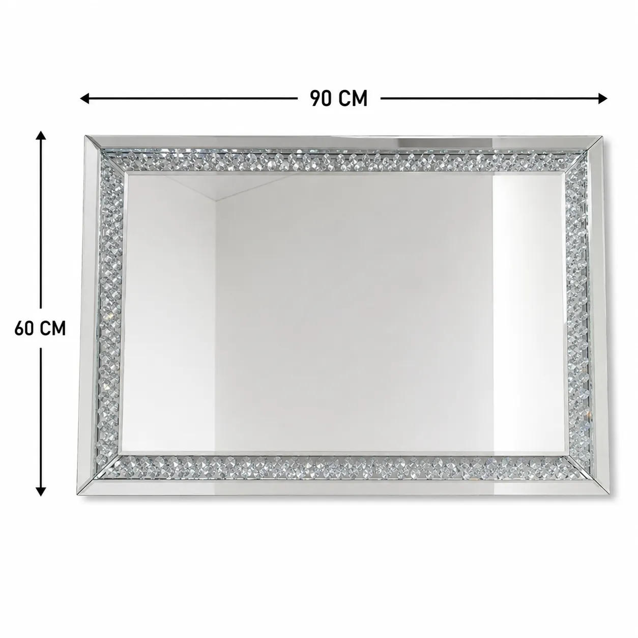Espejo rectangular con borde de cristal, Plateado (90*60cm)