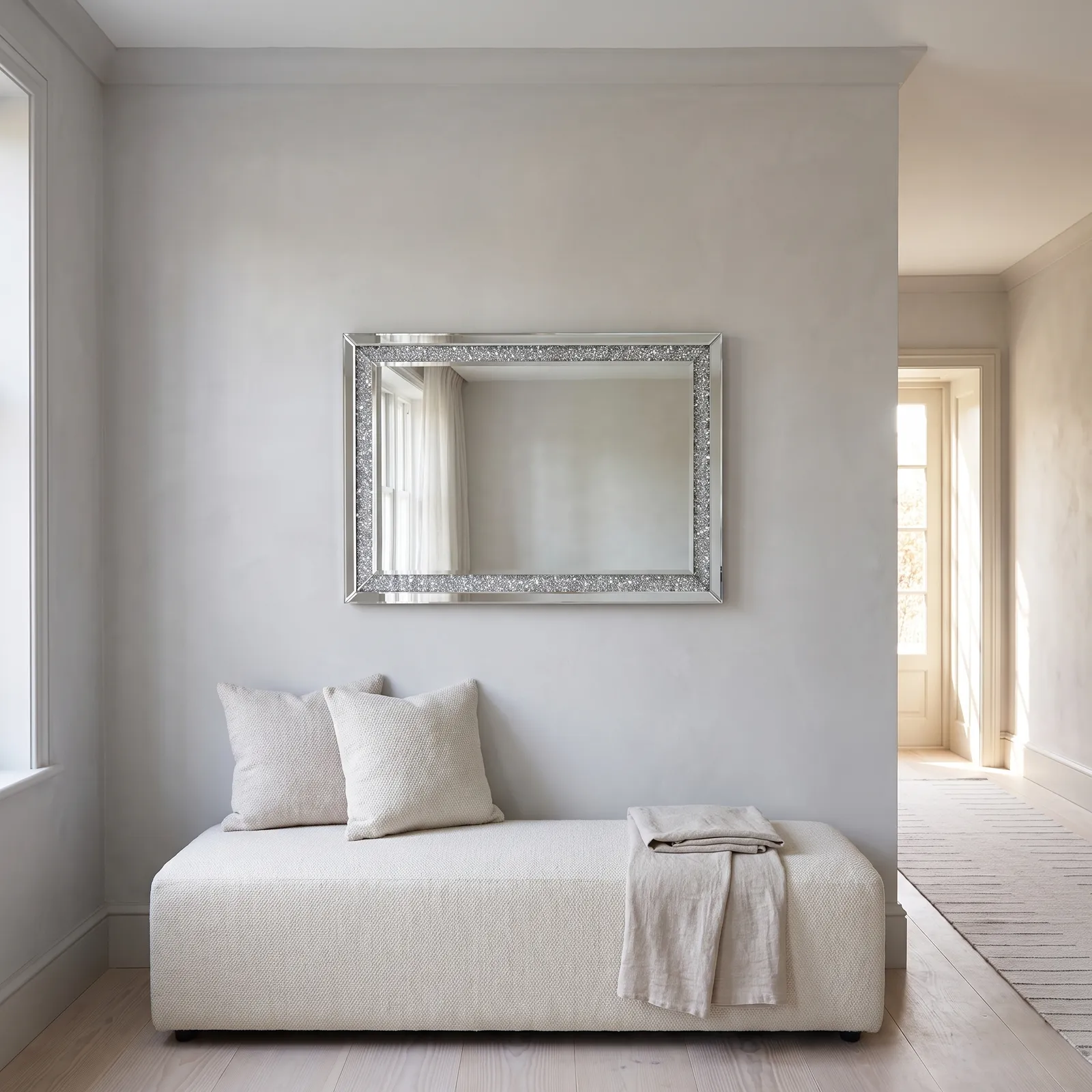 Espejo rectangular con borde de cristal, Plateado (90*60cm)