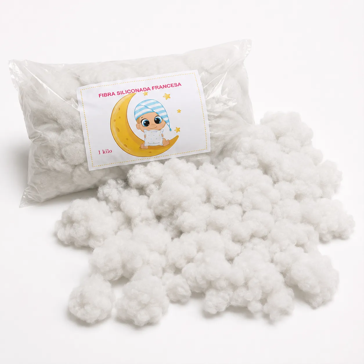 Fibra siliconada colombiana de alta calidad para relleno de almohadones, Blanco (1kl)