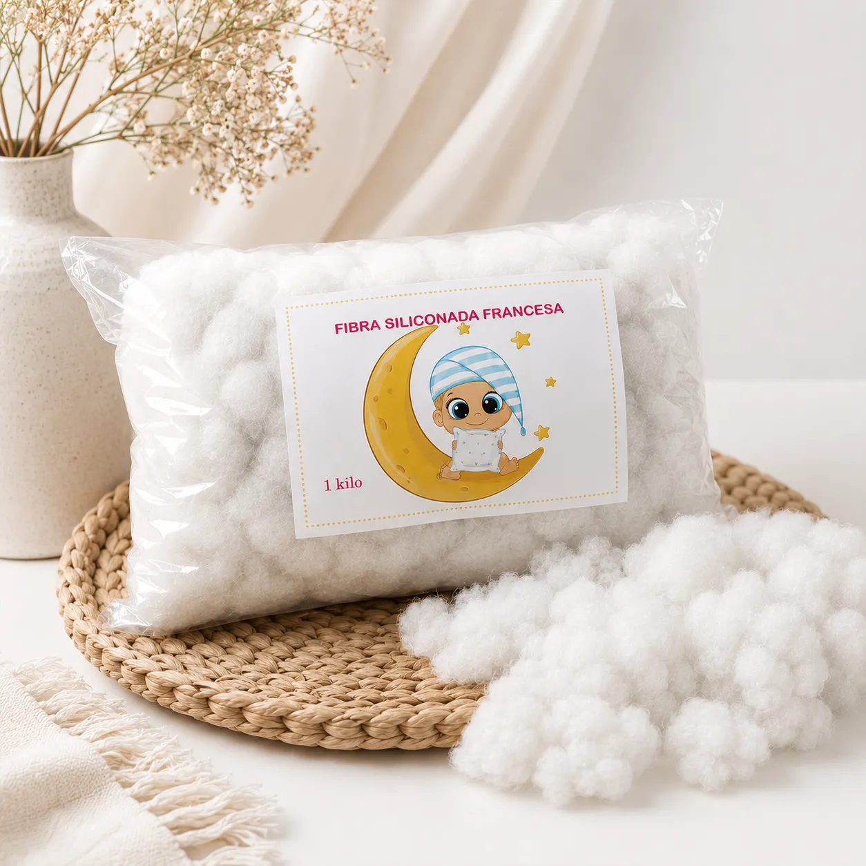 Fibra siliconada colombiana de alta calidad para relleno de almohadones, Blanco (1kl)