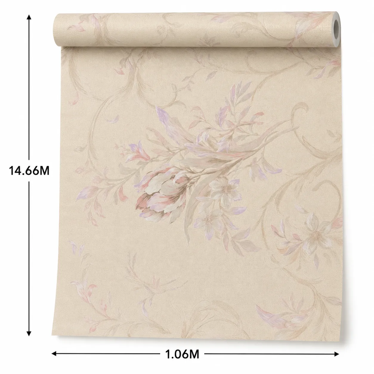 Papel tapiz floral, Beige y rosado (15,53m²)