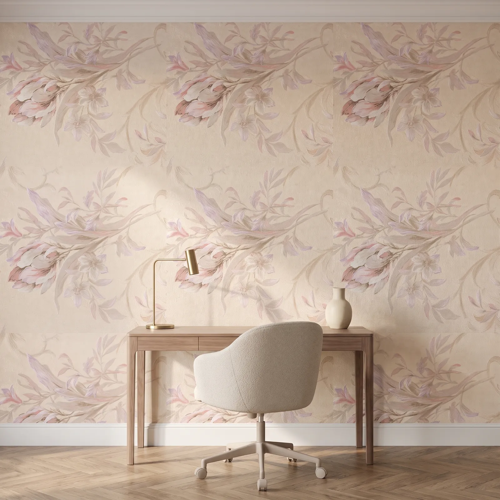 Papel tapiz floral, Beige y rosado (15,53m²)