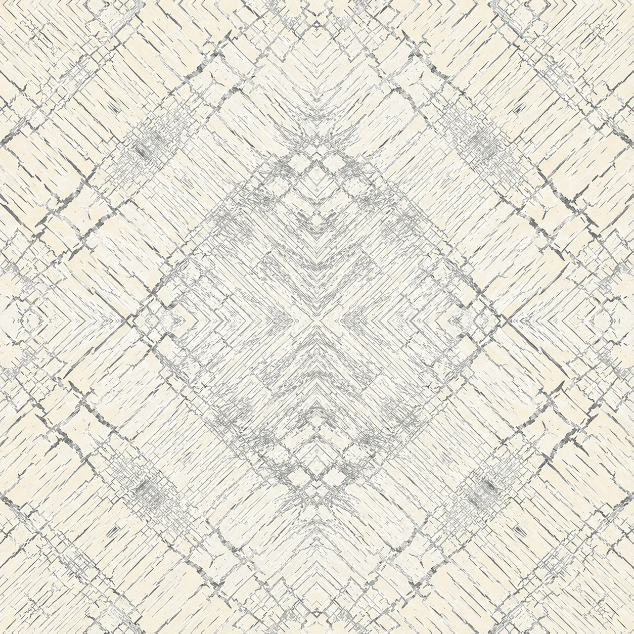 Papel tapiz rombos geométrico, Marfil y gris (16,54m²)