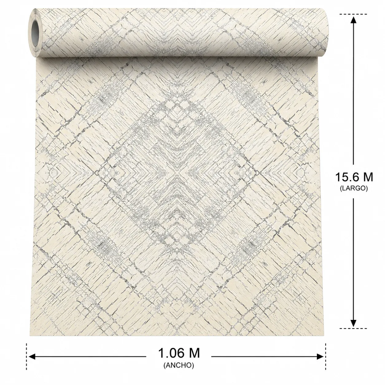 Papel tapiz rombos geométrico, Marfil y gris (16,54m²)
