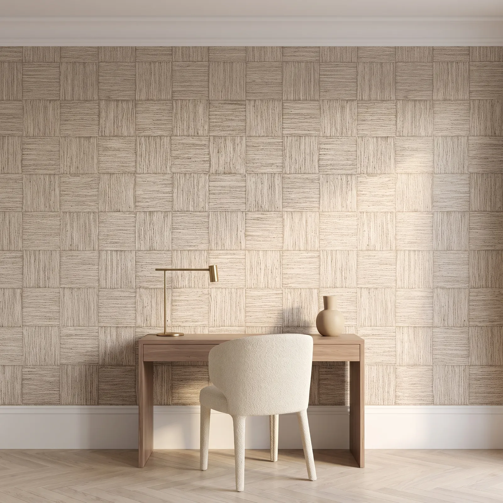 Papel tapiz trenzado geométrico, Amaderado (16,54m²)