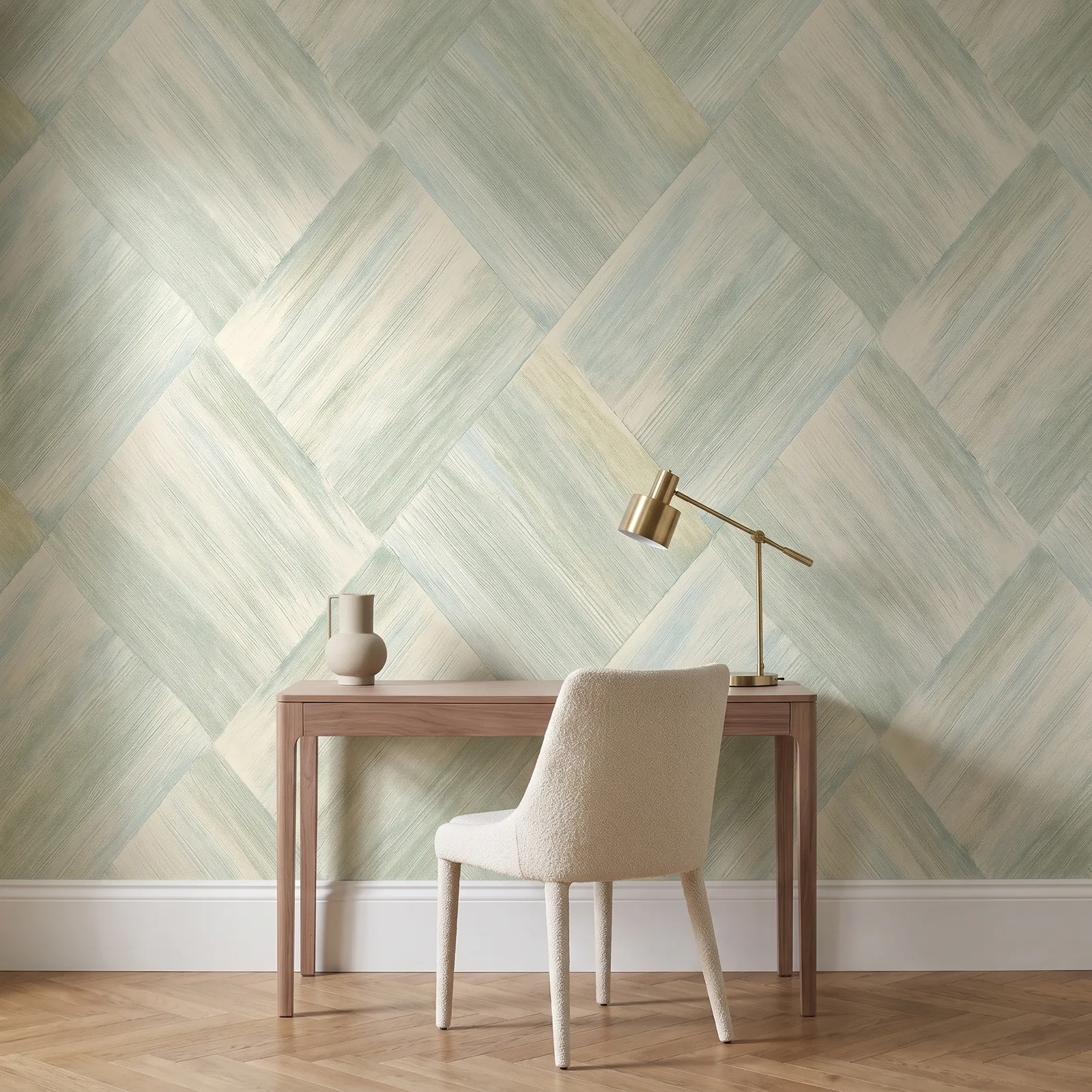Papel tapiz rombos diagonal, Verde menta (16,54m²)