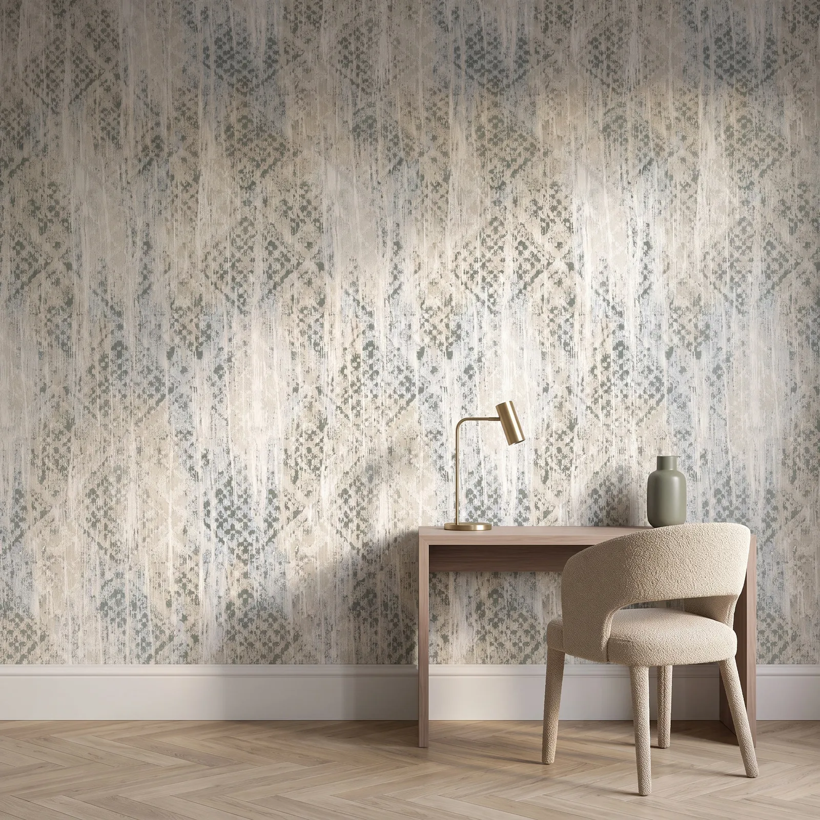 Papel tapiz rombos geométrico, Verde aceituna y gris (053*10M)