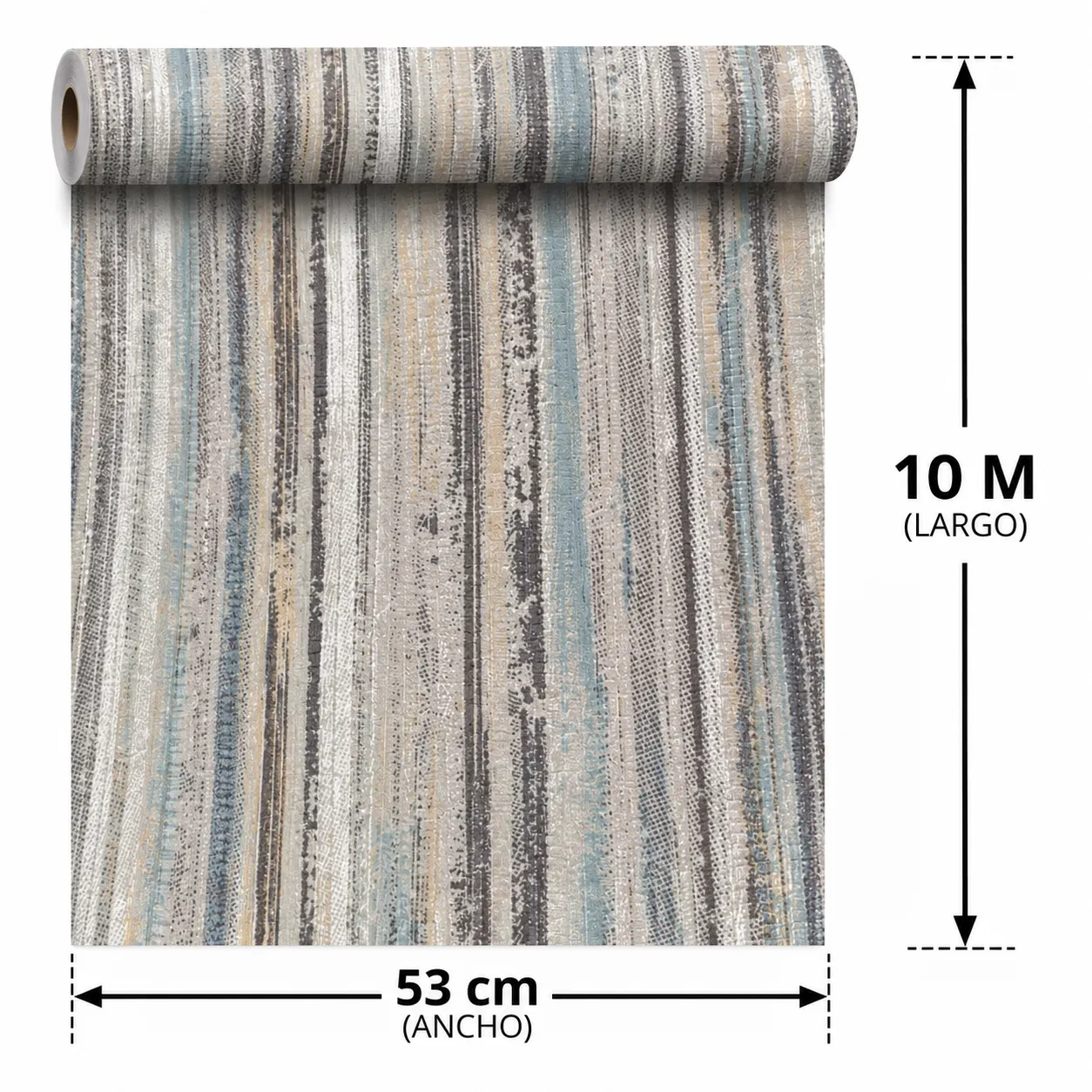 Papel tapiz rayas veteadas, Gris perla y dorado (053*10M)