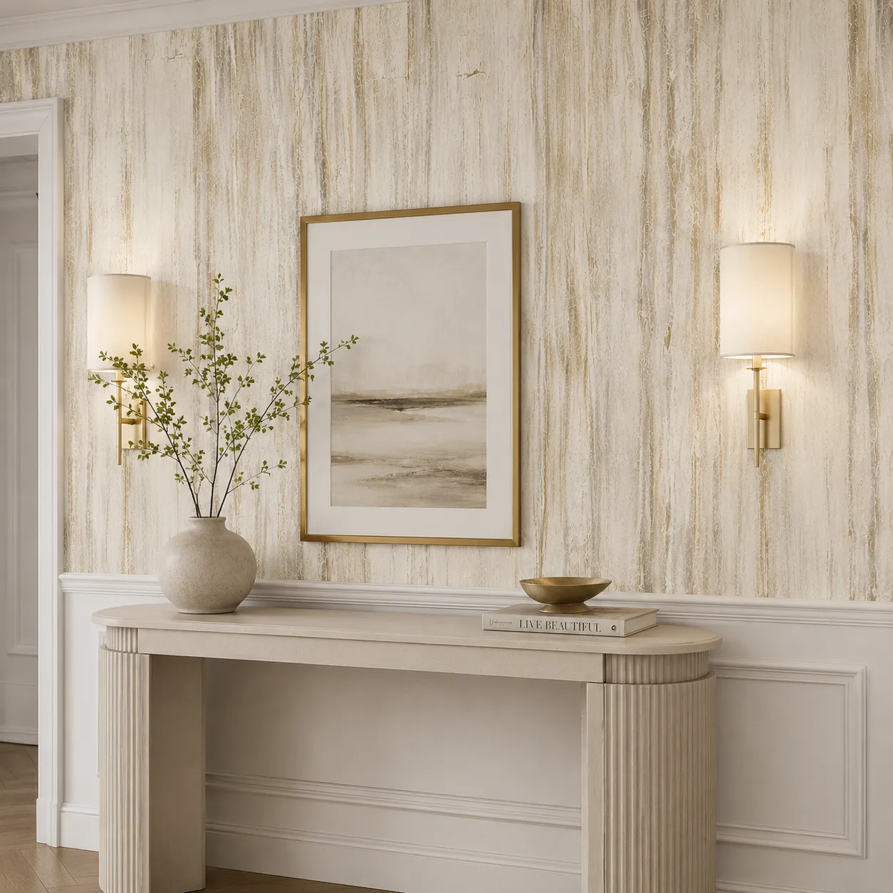 Papel tapiz textura rugosa, Beige y marfil (16,54m²)