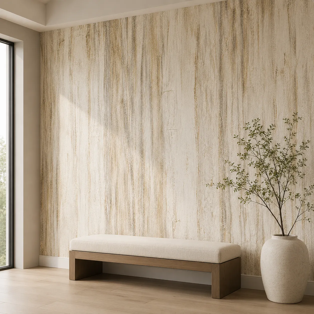 Papel tapiz textura rugosa, Beige y marfil (16,54m²)