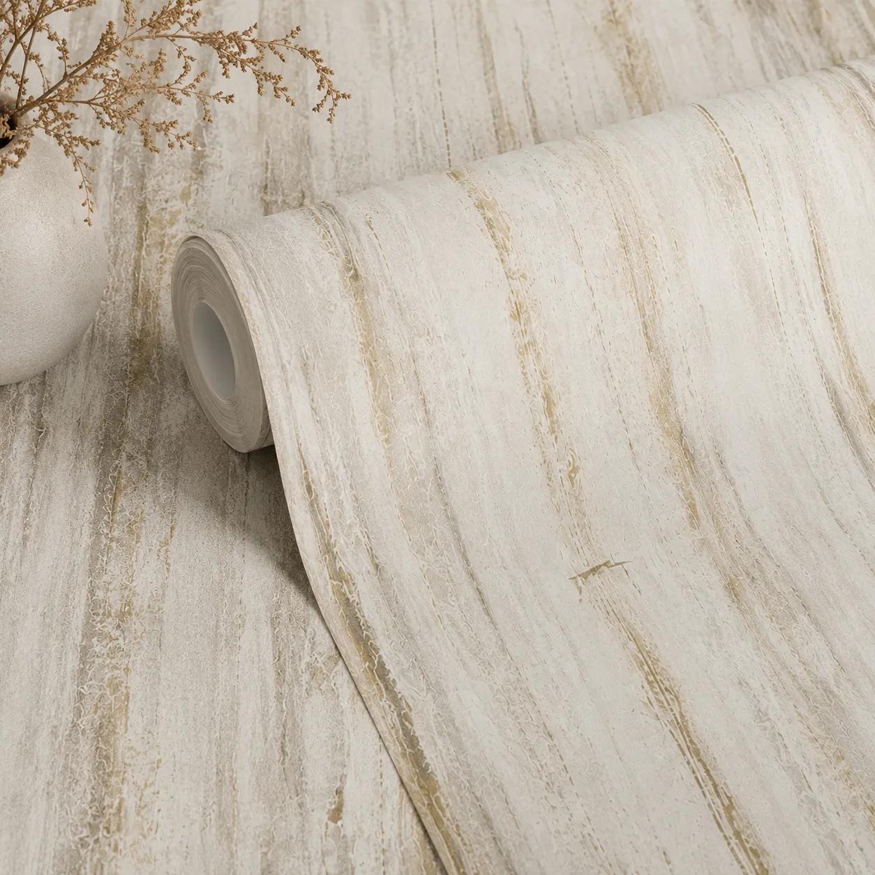 Papel tapiz textura rugosa, Beige y marfil (16,54m²)