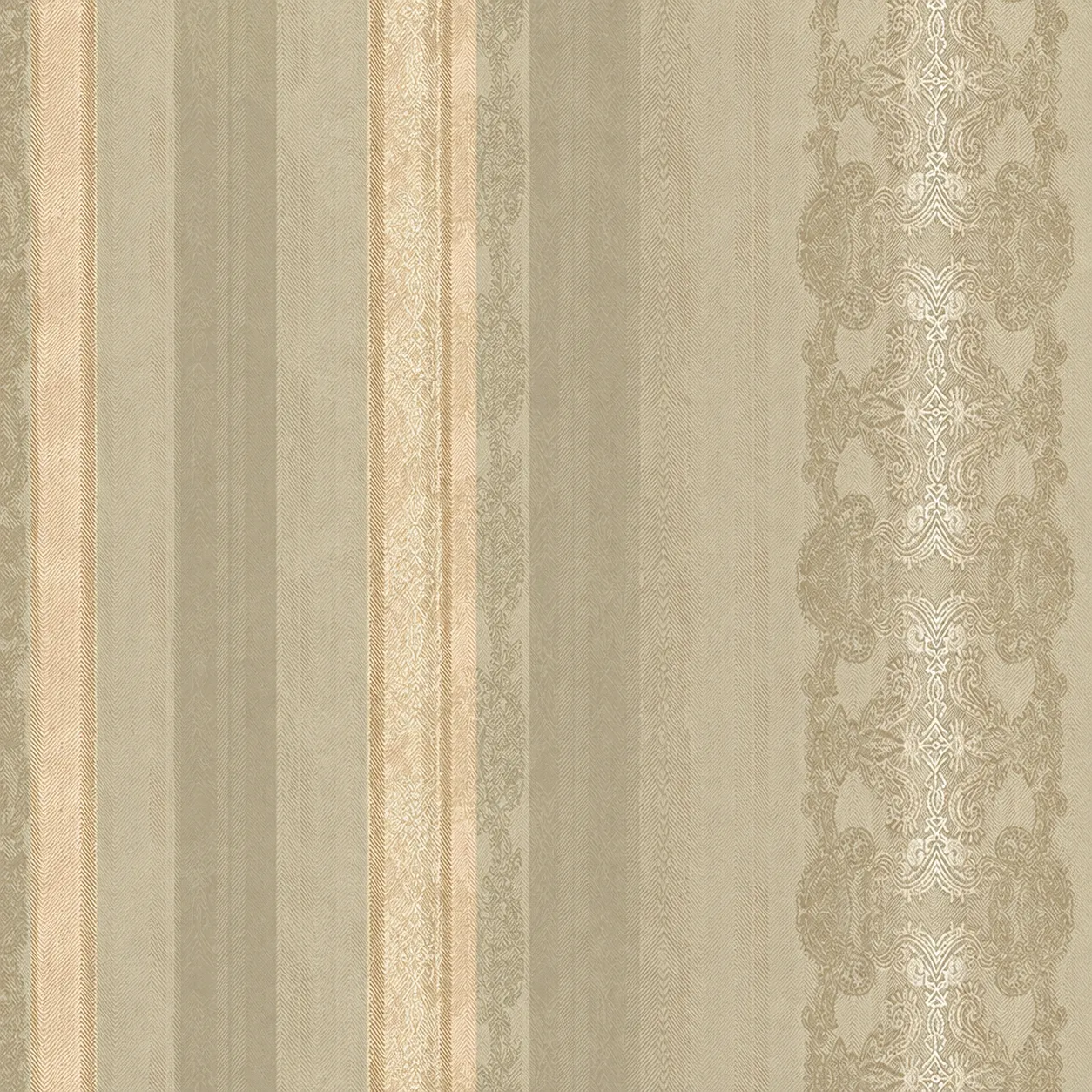 Papel tapiz rayas con encaje, Dorado (16,54m²)