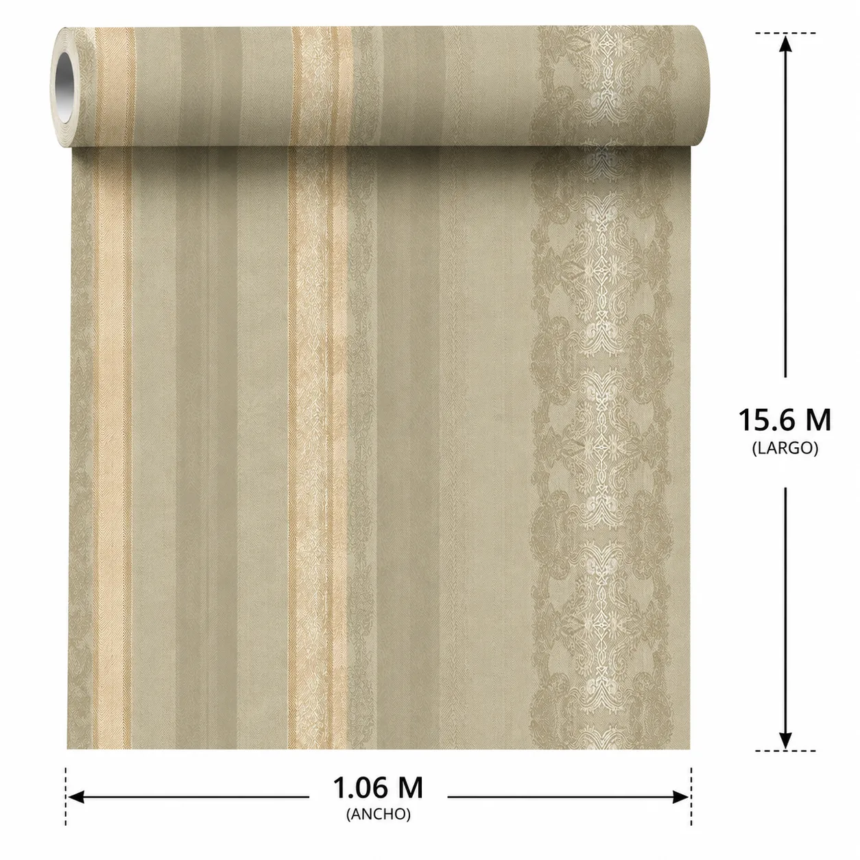 Papel tapiz rayas con encaje, Dorado (16,54m²)