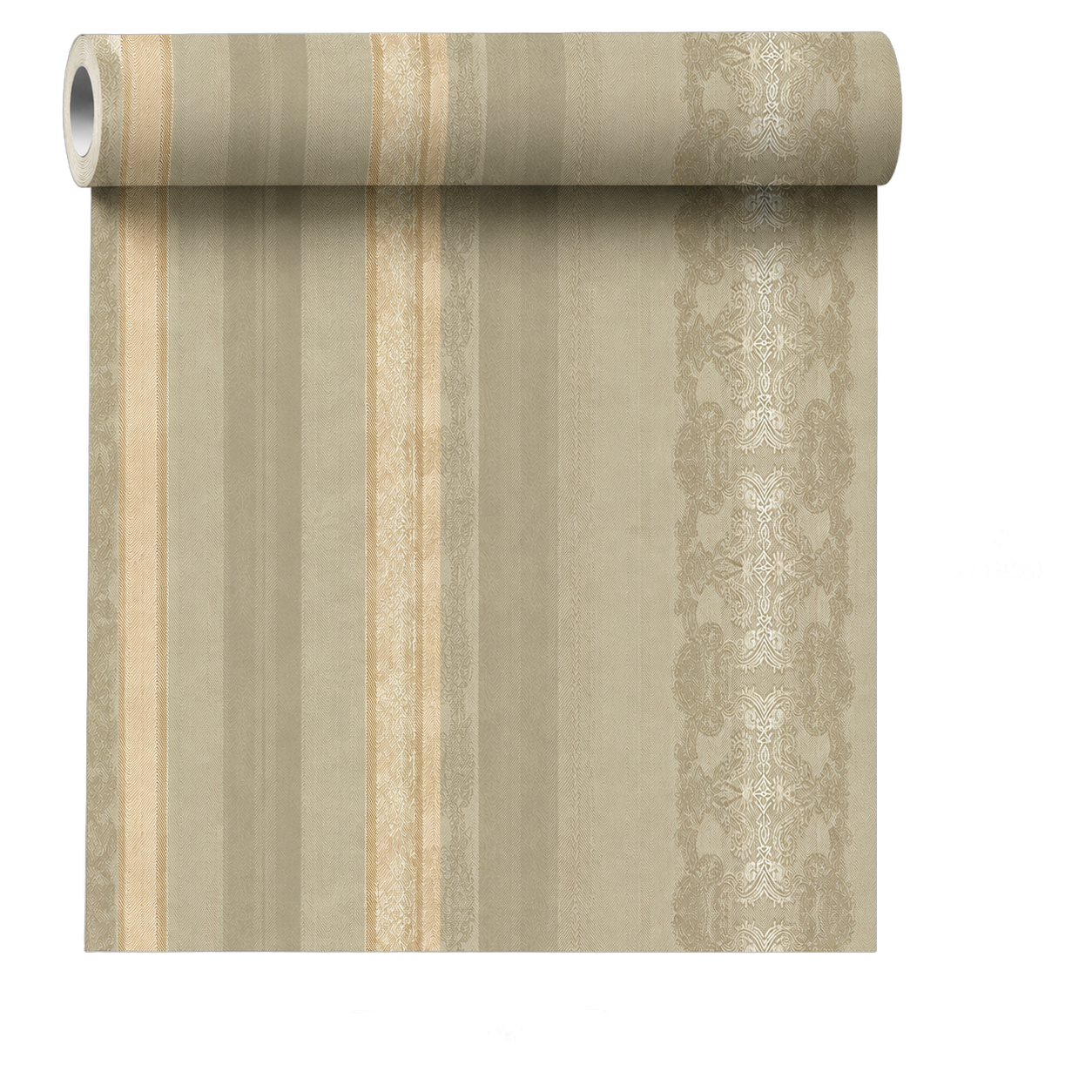 Papel tapiz rayas con encaje, Dorado (16,54m²)