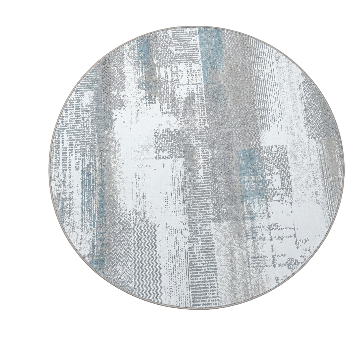 Alfombra circular abstracta, Gris azulado, grosor 2 cm, reverso de yute (D160cm)