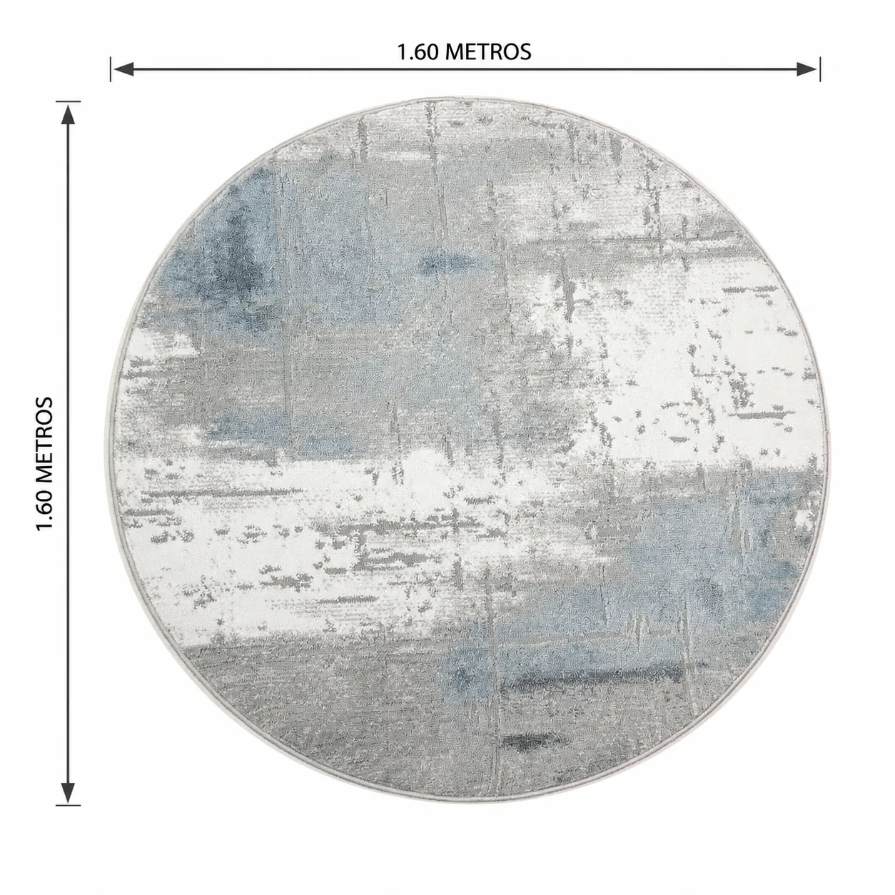 Alfombra circular abstracta, Azul y blanco, grosor 2 cm, reverso de yute (D160cm)