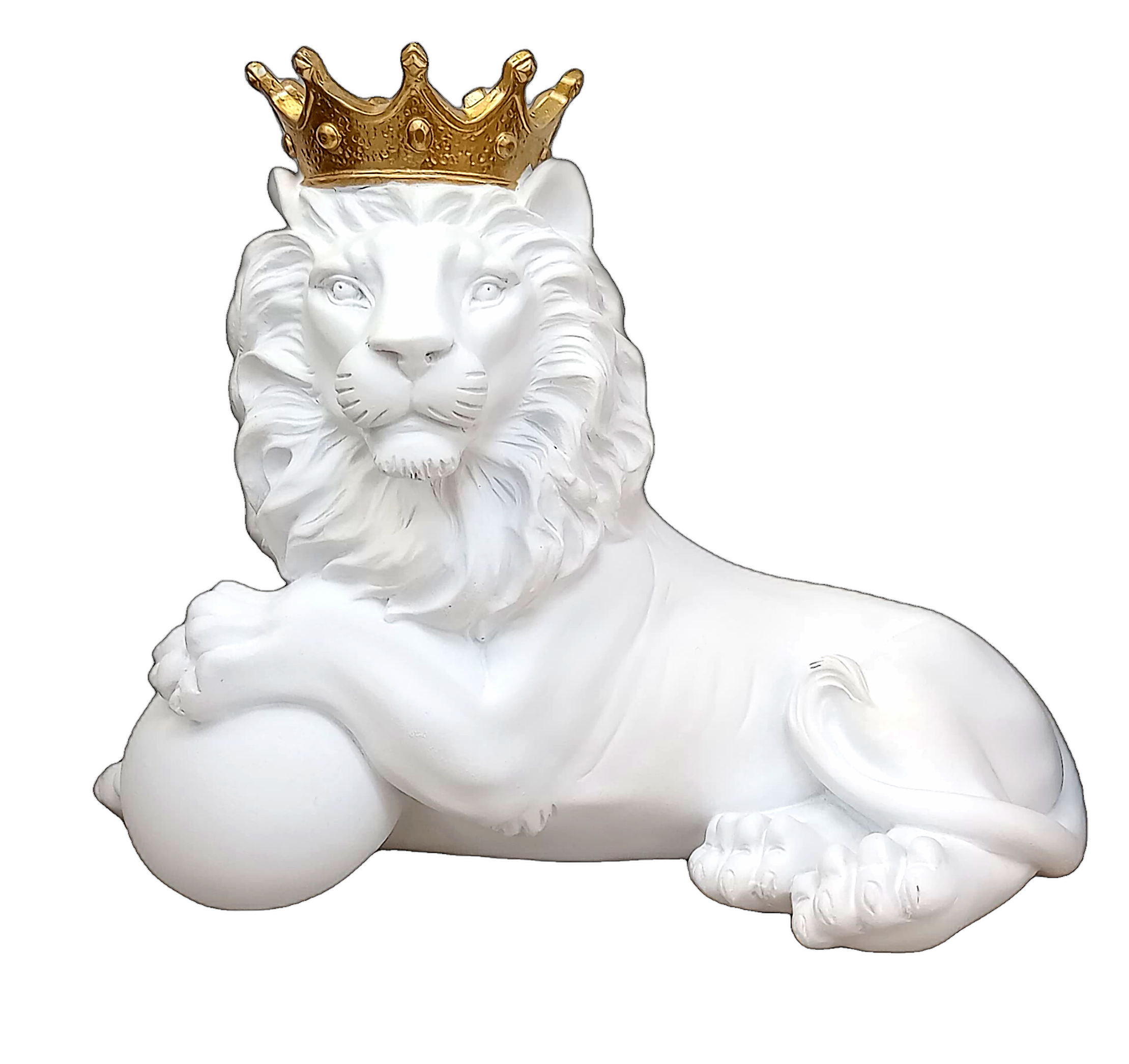 Adorno león con corona de resina, Blanco (23*12*17cm)
