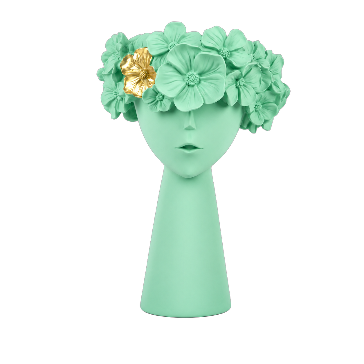 Adorno rostro con flores de resina, Verde menta (17*17*27cm)