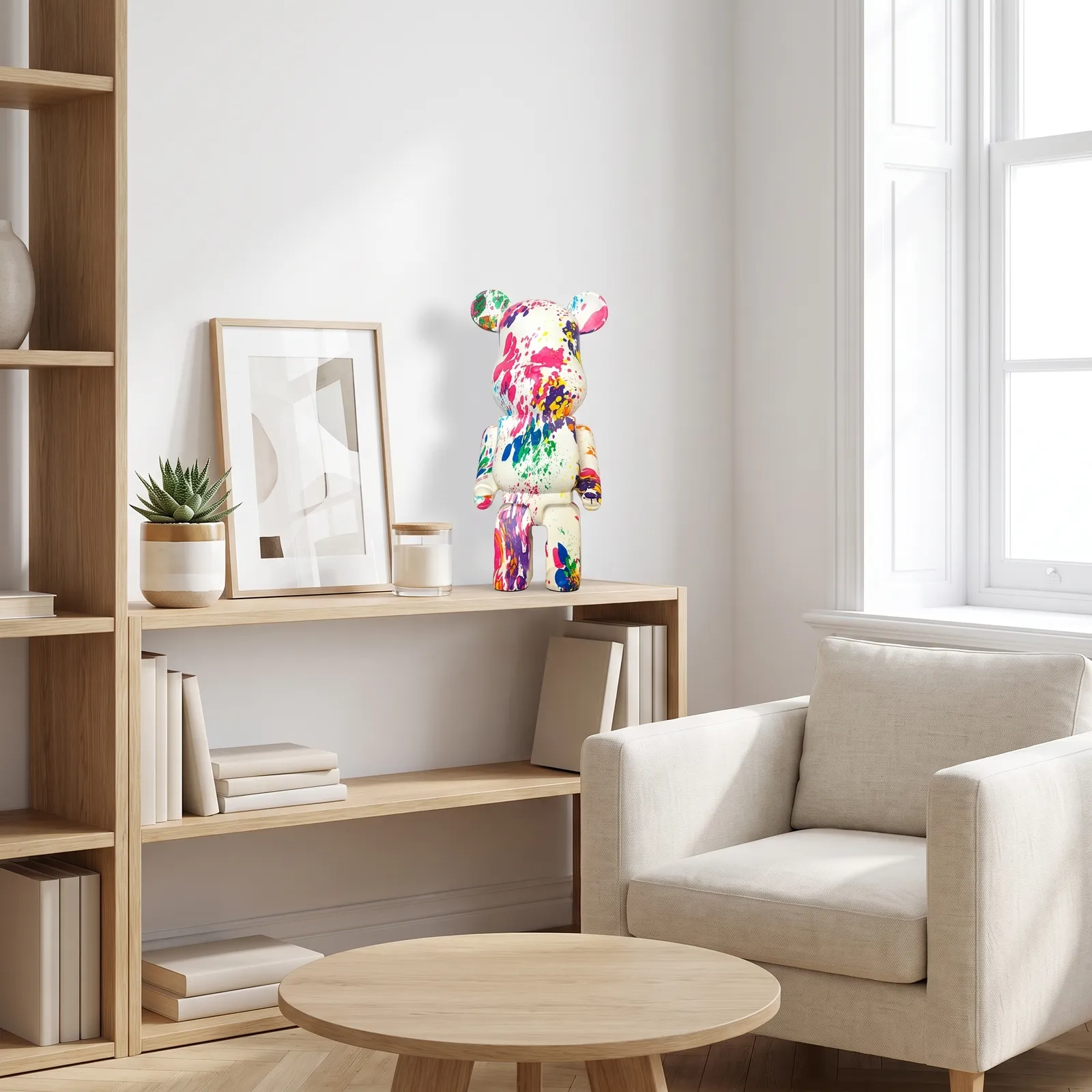 Adorno oso coleccionable estilo graffiti, Blanco multicolor (11*8*28cm)