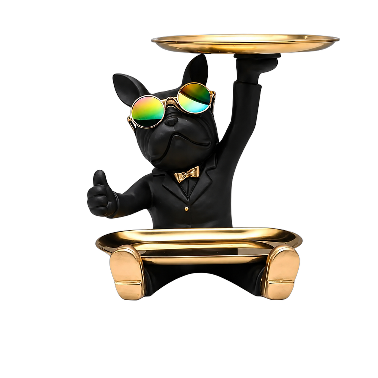 Adorno vaciabolsillos bulldog con bandeja y base, Negro y dorado (21*18*23.5cm)