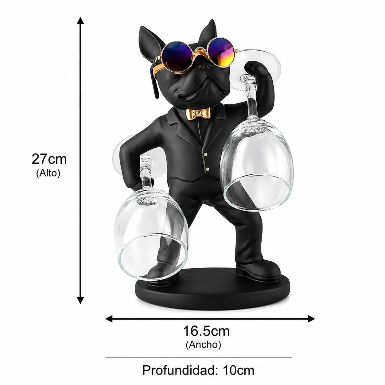 Adorno portacopas bulldog de pie, Negro (16.5*10*27cm)