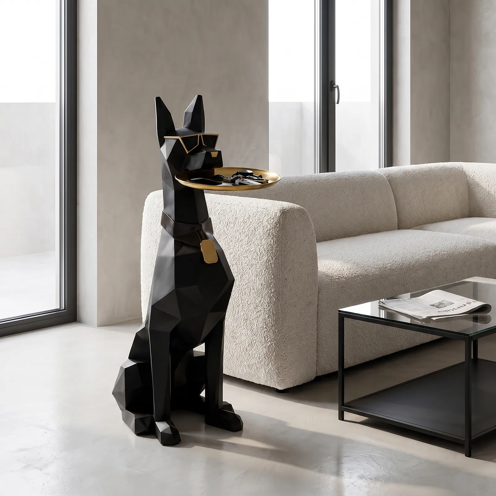 Adorno mesa auxiliar perro con bandeja, Negro (24*50*75cm)
