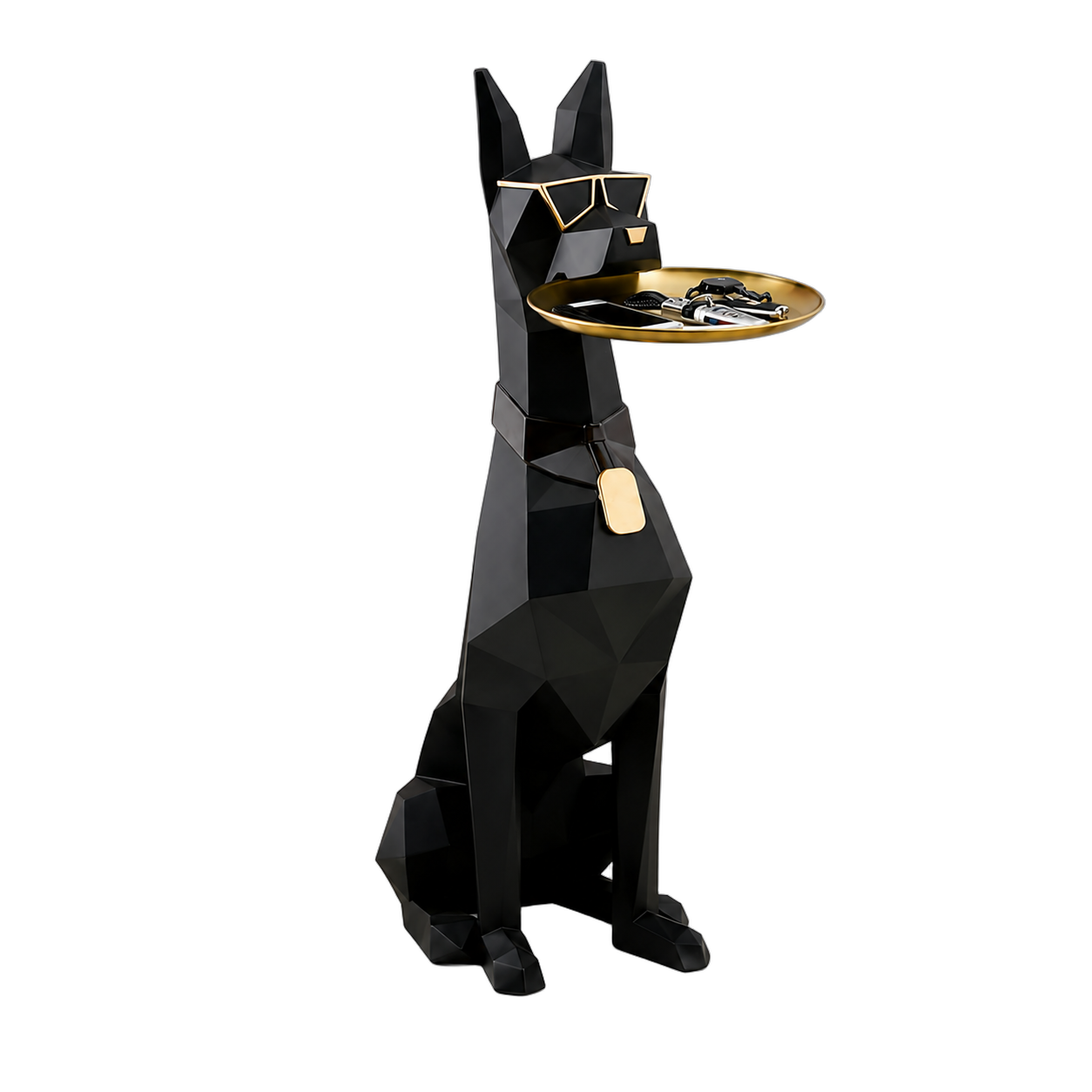 Adorno mesa auxiliar perro con bandeja, Negro (24*50*75cm)