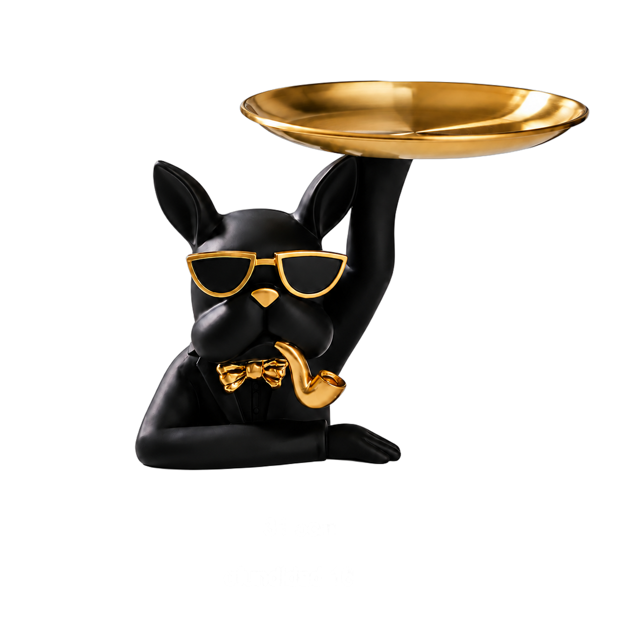 Adorno vaciabolsillos bulldog con gafas y bandeja, Negro (21*17*19cm)