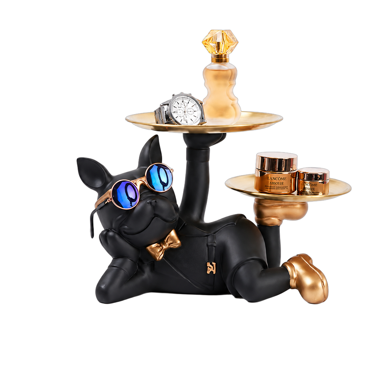 Adorno vaciabolsillos bulldog recostado doble bandeja, Negro (31.5*16.5*19cm)